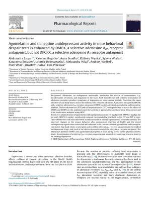 Agomelatine and Tianeptine Antidepressant Activity in Mice Behavioral