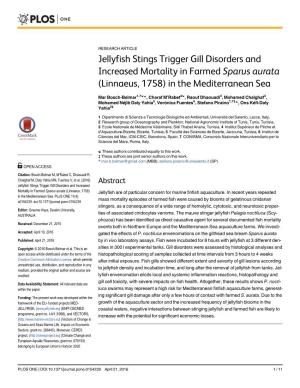 Jellyfish Stings Trigger Gill Disorders and Increased Mortality in Farmed Sparus Aurata (Linnaeus, 1758) in the Mediterranean Sea