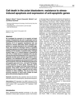 Cell Death in the Avian Blastoderm: Resistance to Stress- Induced Apoptosis and Expression of Anti-Apoptotic Genes