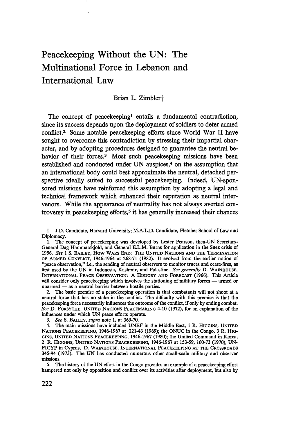 Peacekeeping Without the UN: the Multinational Force in Lebanon and International Law