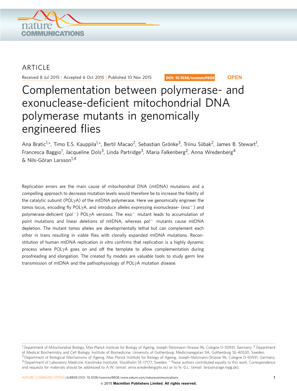 And Exonuclease-Deficient Mitochondrial DNA Polymerase Mutants in Genomically Engineered