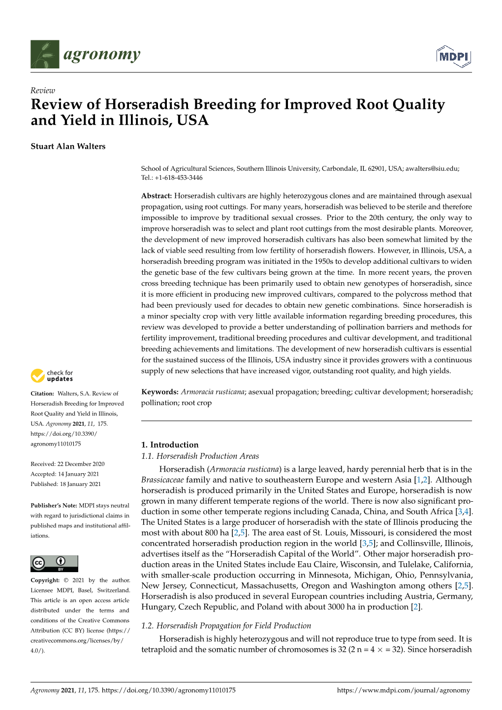 Review of Horseradish Breeding for Improved Root Quality and Yield in Illinois, USA