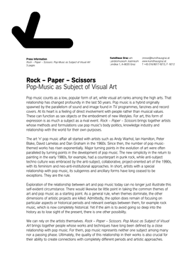 Rock – Paper – Scissors: Pop-Music As Subject of Visual Art Landesmuseum Joanneum 3 Pages Lendkai 1, A–8020 Graz T +43-316/8017-9213, F -9212
