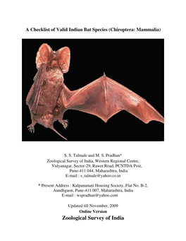 A Checklist of Valid Indian Bat Species (Chiroptera: Mammalia)