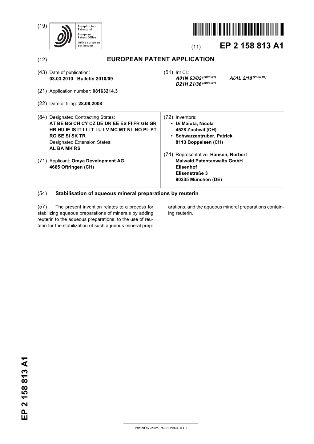 Stabilisation of Aqueous Mineral Preparations by Reuterin