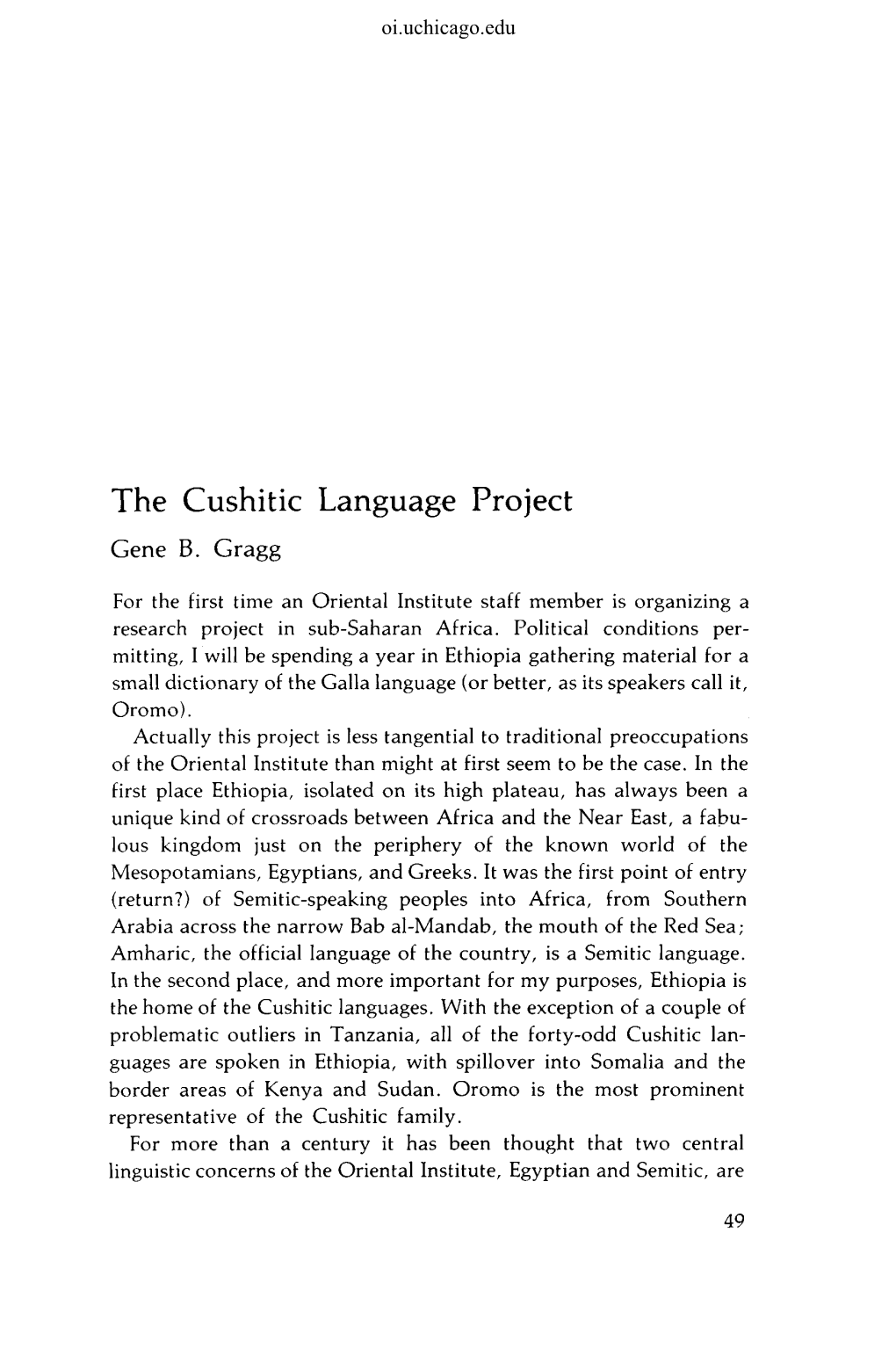 The Cushitic Language Project Gene B