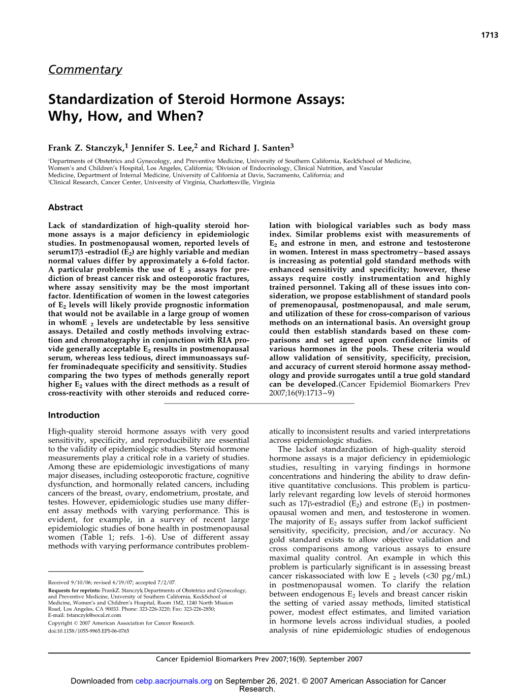 Standardization of Steroid Hormone Assays: Why, How, and When?