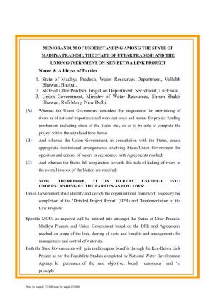 Name & Address of Parties 1. State of Madhya Pradesh, Water Resources