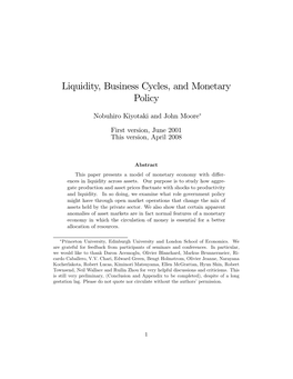 Liquidity, Business Cycles, and Monetary Policy