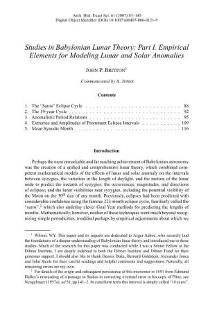 Studies in Babylonian Lunar Theory: Part I. Empirical Elements for Modeling Lunar and Solar Anomalies
