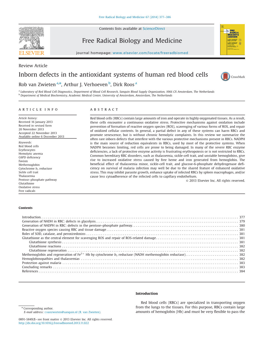 Inborn Defects in the Antioxidant Systems of Human Red Blood Cells