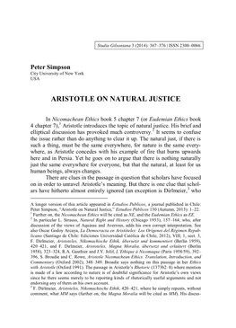 Aristotle on Natural Justice