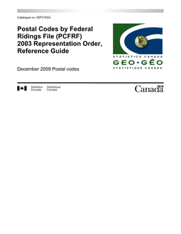 Postal Codes by Federal Ridings File (PCFRF) 2003 Representation Order, Reference Guide