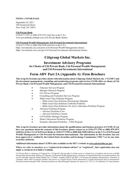 Citigroup Global Markets Inc. Investment Advisory Programs