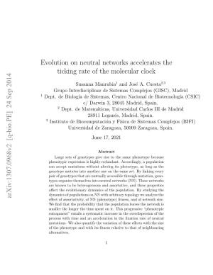 Evolution on Neutral Networks Accelerates the Ticking Rate of the Molecular Clock Arxiv:1307.0968V2 [Q-Bio.PE] 24 Sep 2014