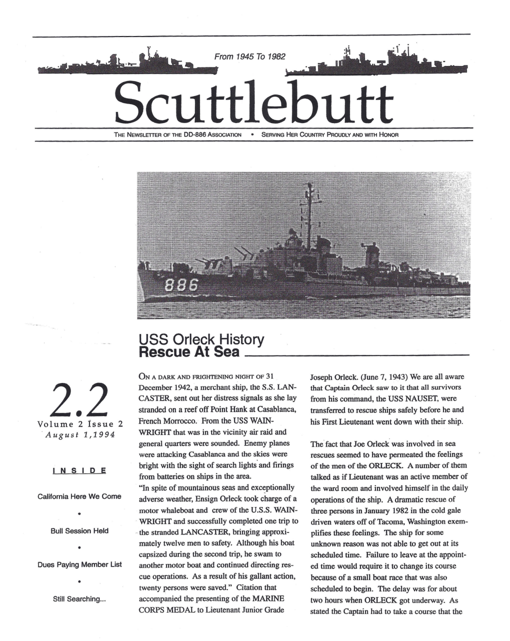 Scuttlebutt the NEWSLETTER of the 00-886 ASSOCIATION • SERVING HER Country PROUDLY and with HONOR