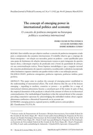The Concept of Emerging Power in International Politics and Economy O Conceito De Potência Emergente Na Hierarquia Política E Econômica Internacional