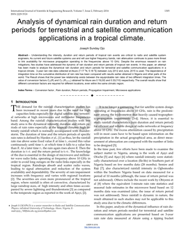 Analysis of Dynamical Rain Duration and Return Periods for Terrestrial and Satellite Communication Applications in a Tropical Climate