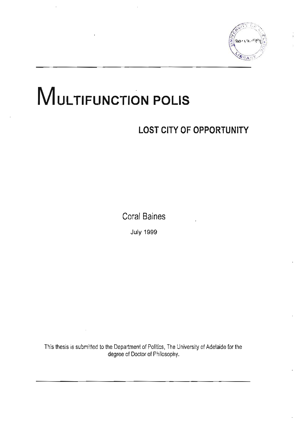 Multifunction Polis Concept, to Australia Its Failure