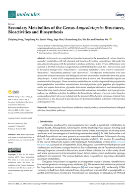 Secondary Metabolites of the Genus Amycolatopsis: Structures, Bioactivities and Biosynthesis