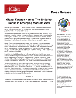The 50 Safest Banks in Emerging Markets 2019