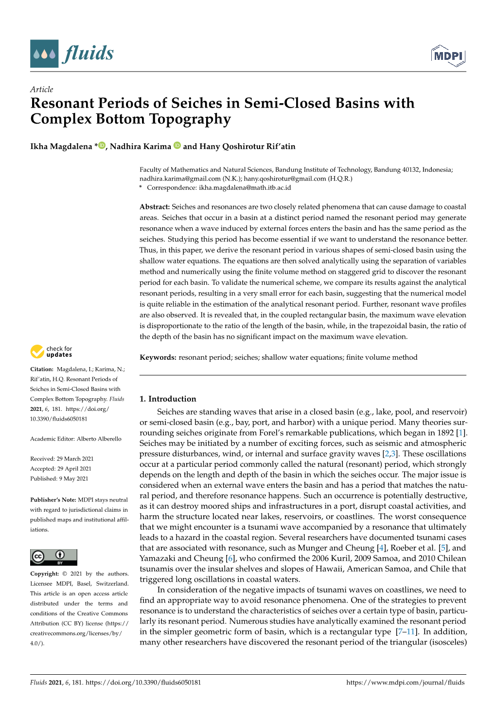 Resonant Periods of Seiches in Semi-Closed Basins with Complex Bottom Topography