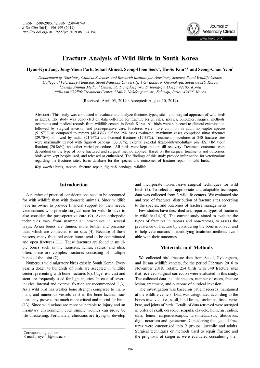 Fracture Analysis of Wild Birds in South Korea