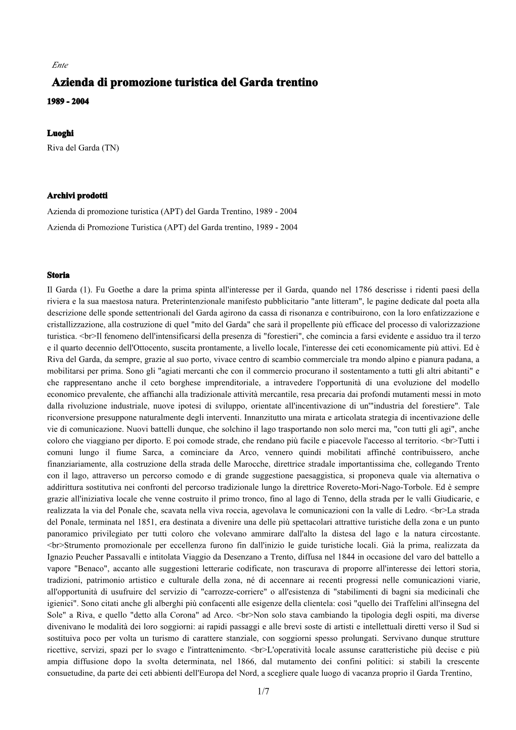 Azienda Di Promozione Turistica Del Garda Trentino 1989 - 2004