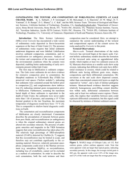 Constraining the Texture and Composition of Pore-Filling Cements at Gale Crater, Mars