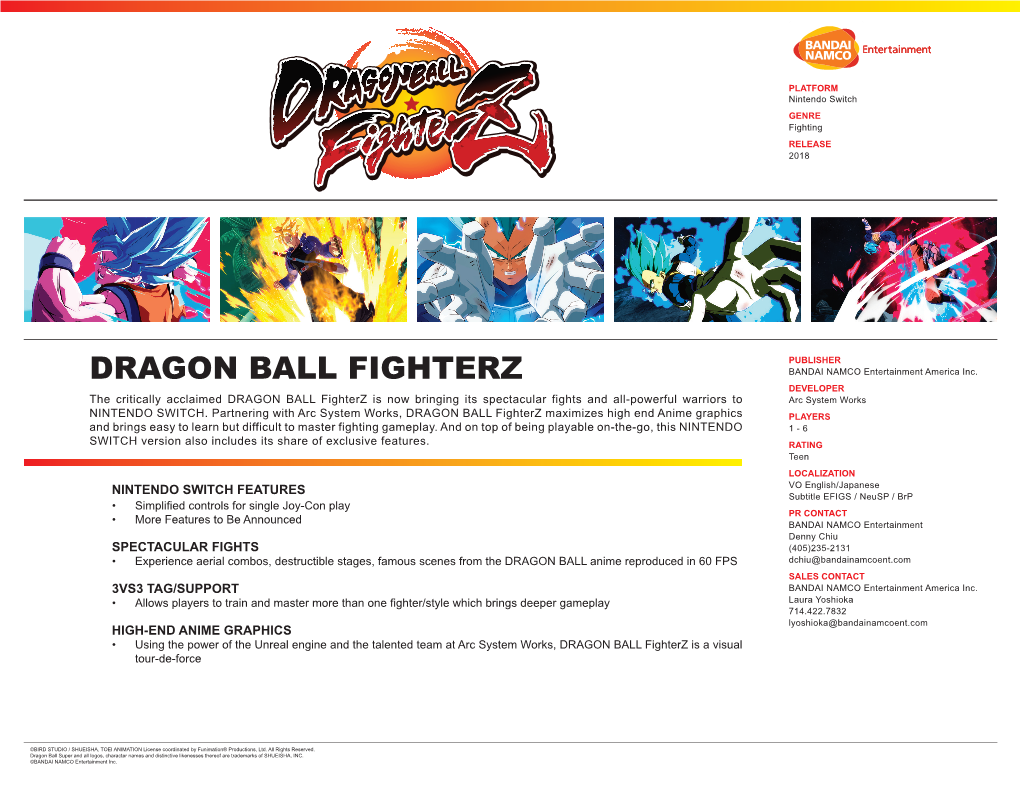 DRAGON BALL FIGHTERZ BANDAI NAMCO Entertainment America Inc