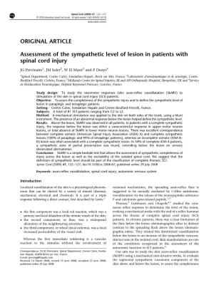 Assessment of the Sympathetic Level of Lesion in Patients with Spinal Cord Injury