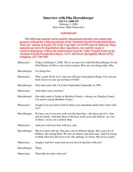 Interview with Oba Herschberger AIS-V-L-2008-107 February 5, 2008 Interviewer: Mike Maniscalco