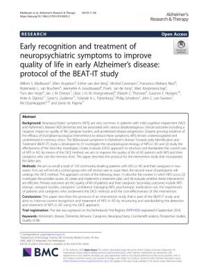 Early Recognition and Treatment of Neuropsychiatric Symptoms to Improve Quality of Life in Early Alzheimer’S Disease: Protocol of the BEAT-IT Study Willem S
