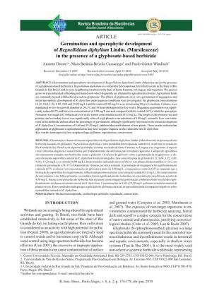 ARTICLE Germination and Sporophytic Development of Regnellidium Diphyllum Lindm