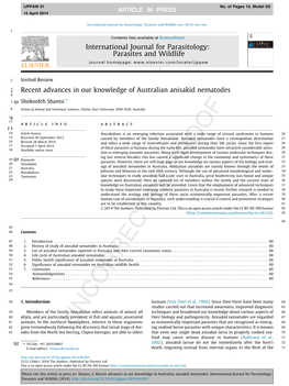 Recent Advances in Our Knowledge of Australian Anisakid Nematodes 6 ⇑ 7 Q1 Shokoofeh Shamsi