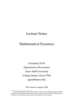 Lecture Notes1 Mathematical Ecnomics
