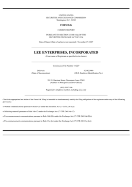 LEE ENTERPRISES, INCORPORATED (Exact Name of Registrant As Specified in Its Charter)