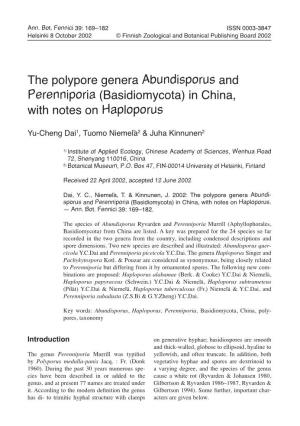 The Polypore Genera Abundisporus and Perenniporia (Basidiomycota) in China, with Notes on Haploporus