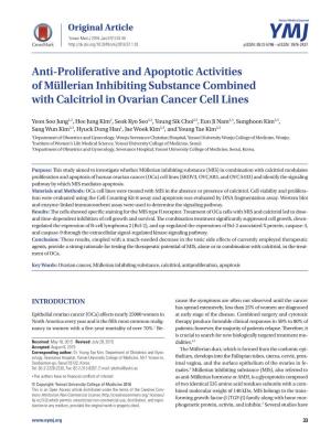 Anti-Proliferative and Apoptotic Activities of Müllerian Inhibiting Substance Combined with Calcitriol in Ovarian Cancer Cell Lines