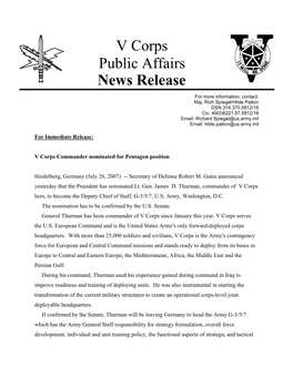 V Corps Public Affairs News Release