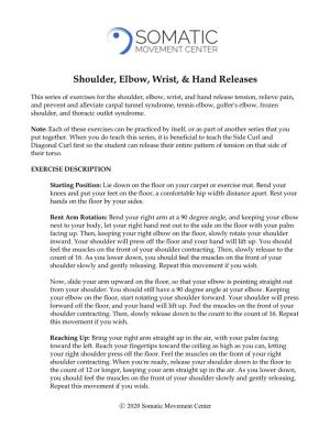 Shoulder, Elbow, Wrist, & Hand Releases