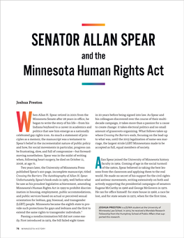 SENATOR ALLAN SPEAR and the Minnesota Human Rights Act
