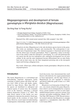 Megasporogenesis and Development of Female Gametophyte in Manglietia Decidua (Magnoliaceae)
