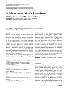 Psychological Characteristics of Religious Delusions