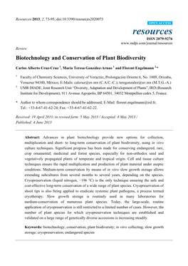 Biotechnology and Conservation of Plant Biodiversity