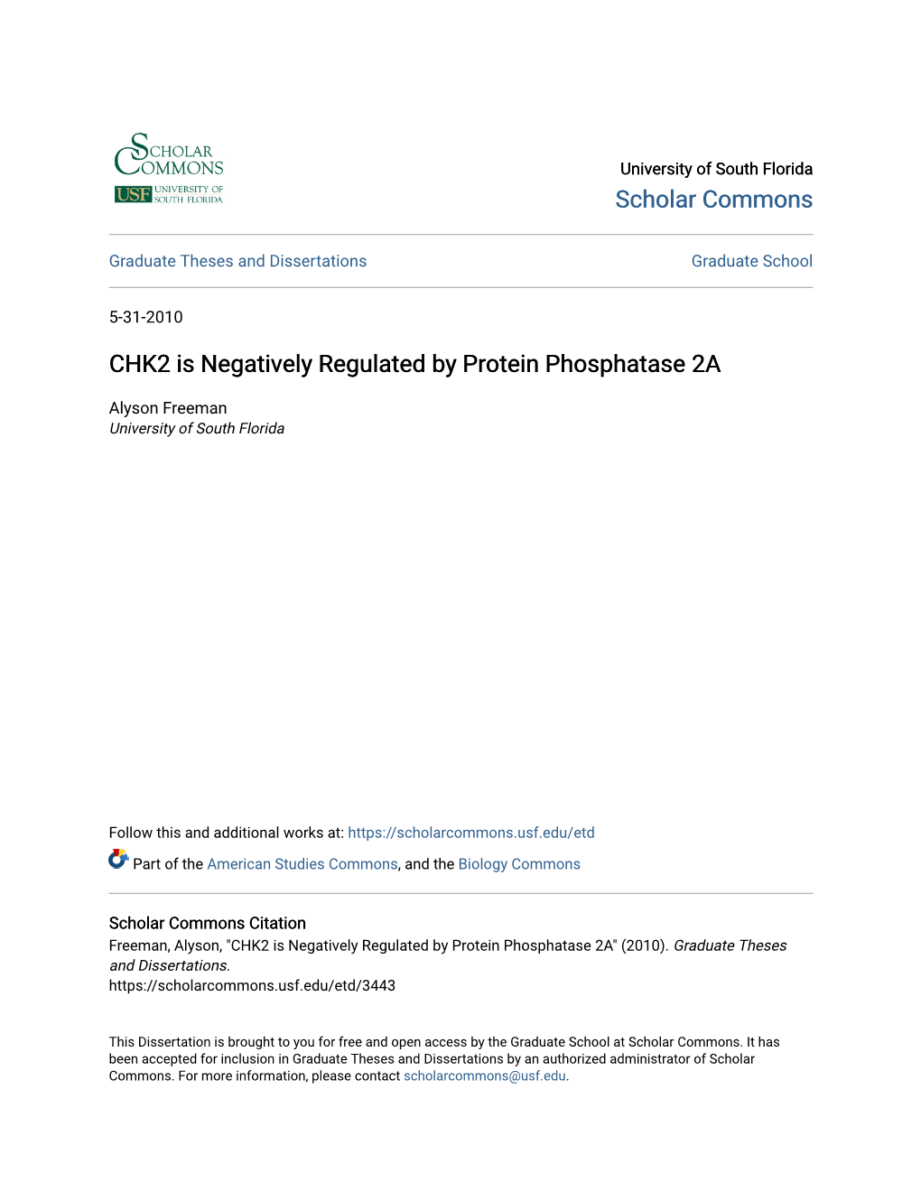 CHK2 Is Negatively Regulated by Protein Phosphatase 2A