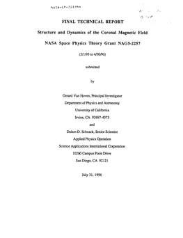 FINAL TECHNICAL REPORT Structure and Dynamics of The