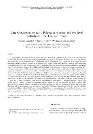 Late Cretaceous to Early Paleocene Climate and Sea-Level £Uctuations: the Tunisian Record