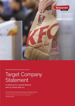 Restaurant Brands Target Company Statement CHAIRMAN’S LETTER