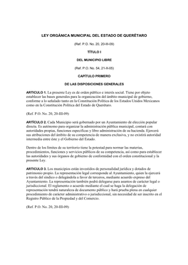 Ley Orgánica Municipal Del Estado De Querétaro